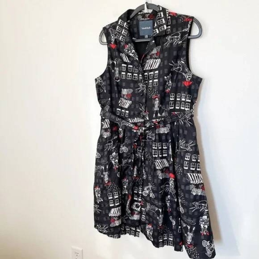 ModCloth Community Brunch‎ Belted Sleeveless Shirt Dress XL Black - Picture 3 of 13